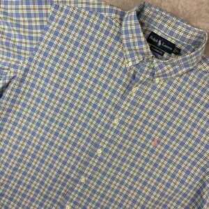 Ralph Lauren Button Down Shirt Mens Size XL Blue Check Pink Pony S/S FLAW